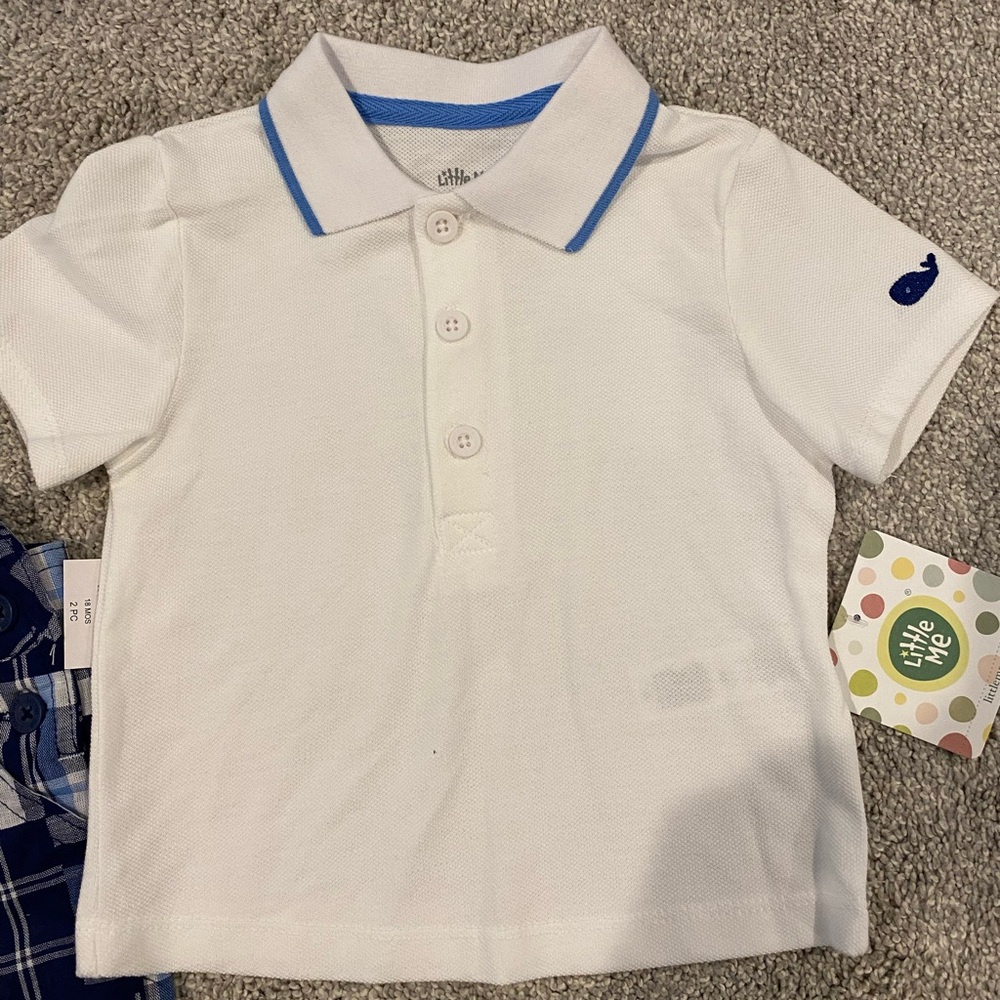 Little Me toddler boys whale overall set blue plaid 18 months new - Picture 2 of 3